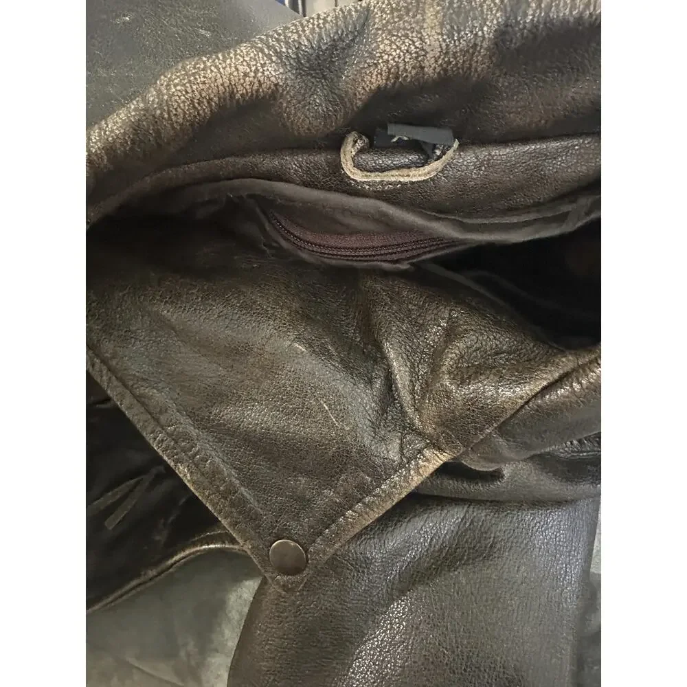 Unik Distressed Brown Leather Braided Moto Motorcycle Jacket Cross Zip Size XS - Picture 12 of 16